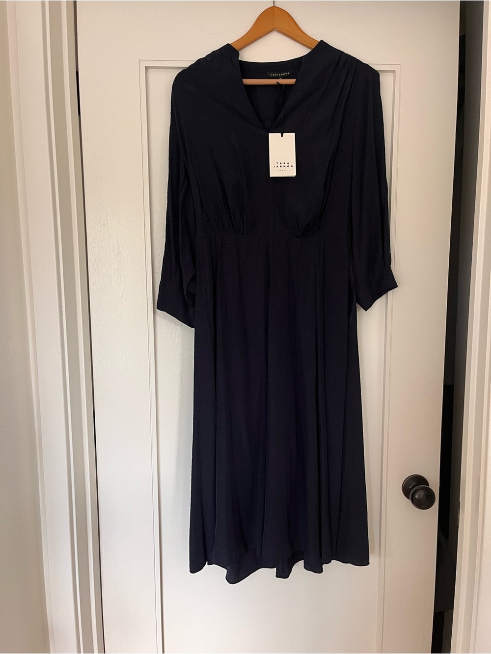 Tara Jarmon Navy V-Neck Midi Dress